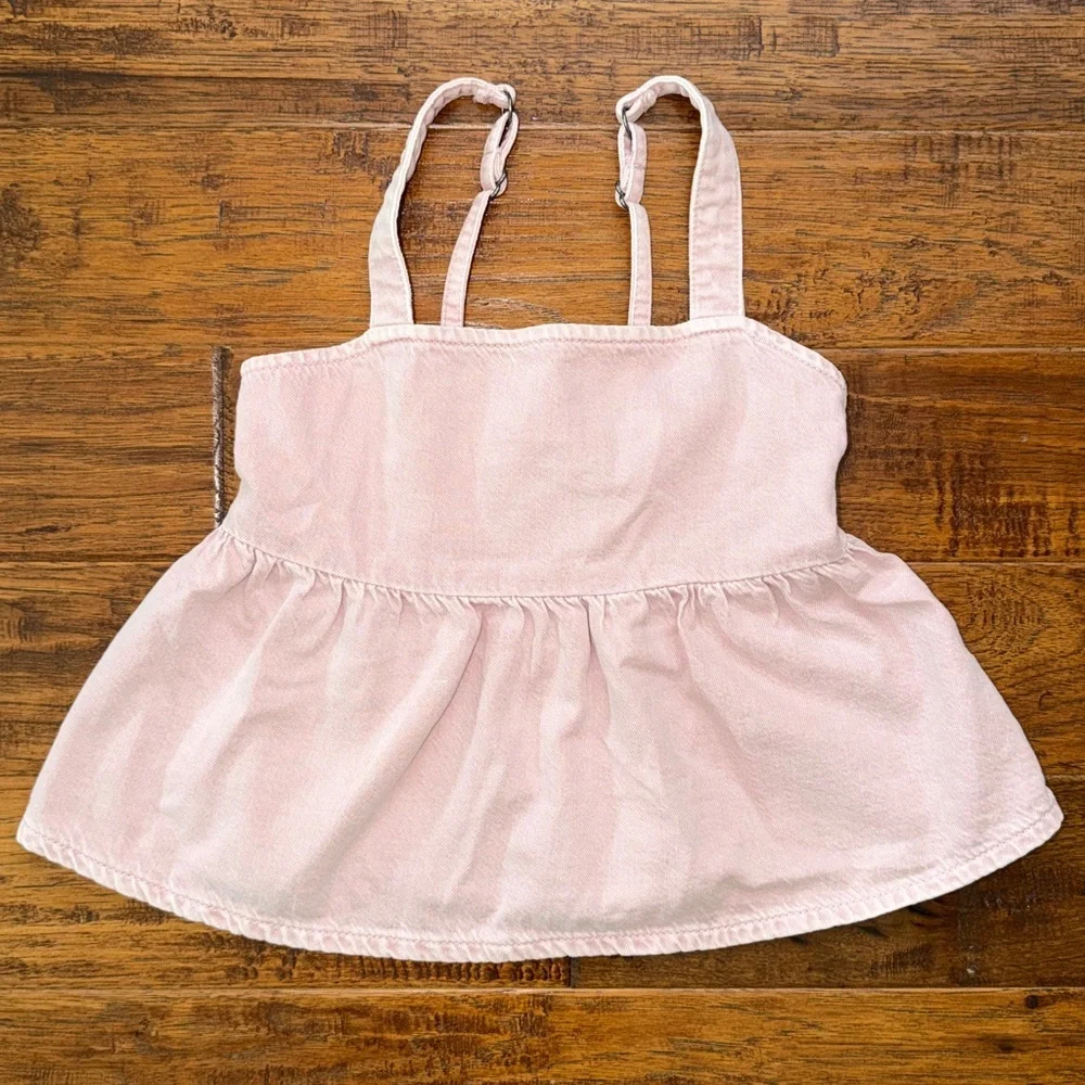Abercrombie Kids Light Pink Denim Baby Doll Smocked Top, size 9/10 - Picture 1 of 5